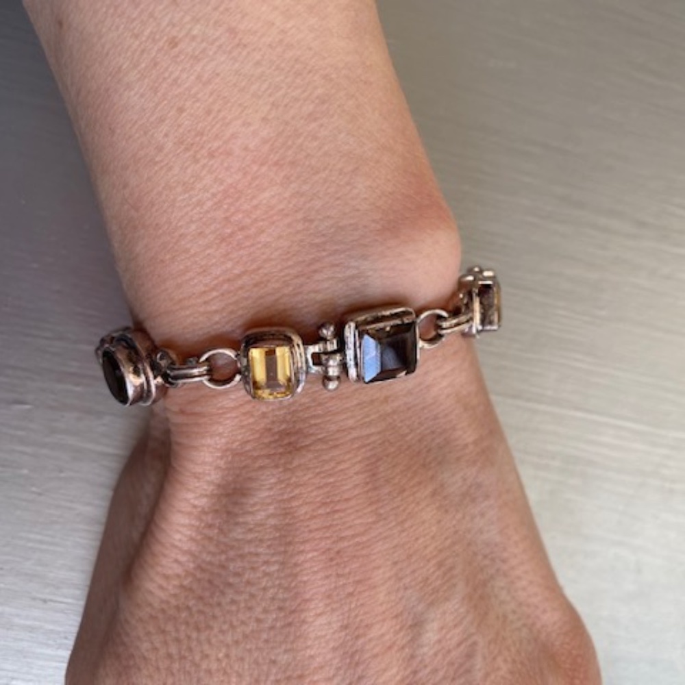 Sterling silver citrine and smokey topaz bracelet. - Picture 4 of 4